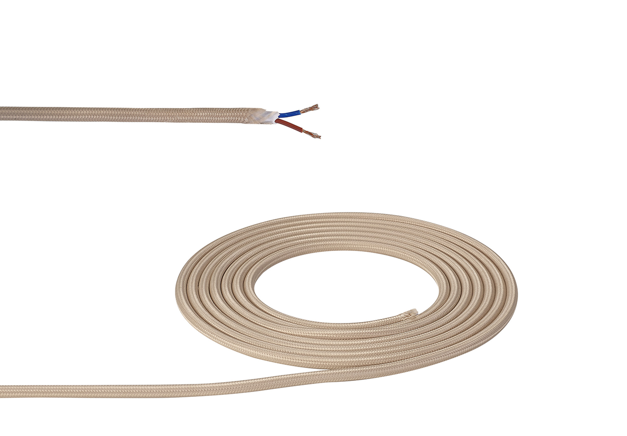 D0815  Cavo 1m Ivory Braided 2 Core 0.75mm Cable